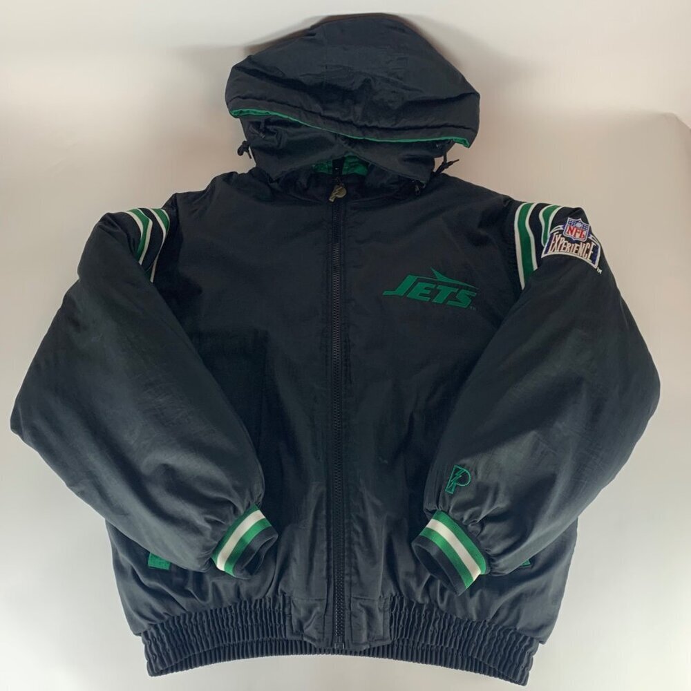 New York Jets Vintage Black Green Pro Player Reversible Puffer Jacket Mens XL